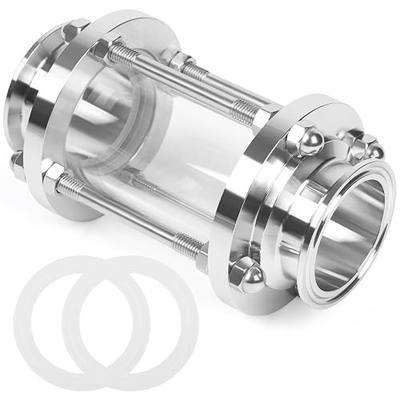 In-Line Sight Glass 2" Tri Clamp Flow Sanitary Straight Sight Glass Flow Pipe OD 50.5mm Stainless Steel Tri Clamp Type