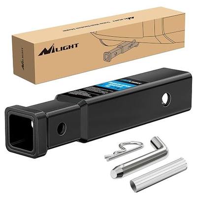 Nilight Trailer Hitch Receiver Extender Adapter Reducer 2 to 1-1/4 Inch Hitch Adapter 6-4/5 inch Extension Sleeve Convertor 350Lbs with 1/2-Inch Diameter Pin and Clip with 5/8-Inch Adapter