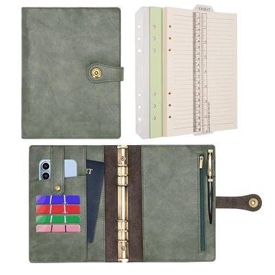 Wonderpool A5 Binder Journal Leather Spiral Notebook Refillable College Ruled Paper, Budget Binder Rings Diary Organizer with Pen for Office School Travel Business Planning Writing (Green,A5)