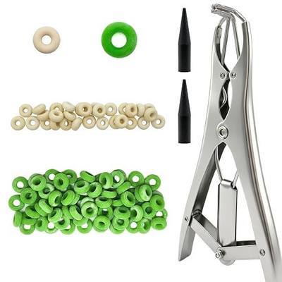 Goat Banding Kit, Livestock Castration Bander with Stainless Steel Expander Pliers, 100Pcs 2 Sizes Castrator Rings and Ring Installation Tool for Goats, Lambs, Calves, Sheep, Piglets