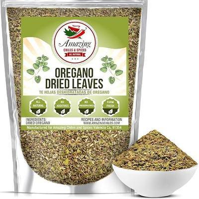 Dried Oregano Leaves, 4 oz, Fresh Dry Herb for Cooking and Baking, All Natural and Farm Fresh, No Preservatives, Traditional Mediterranean by Amazing Chiles & Spices | Classic savory aroma for pasta sauce, Greek salad, soups & roasted vegetables. Farm fresh, no preservatives. Resealable.