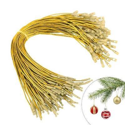 Christmas Ornament Hangers String, 100 Pcs PreCut Ornament Hook for Christmas Trees, Ornament String Gold, Safe Ornament Ribbon Hangers for Xmas Holiday Party Hanging Decorations with Snap Fastener
