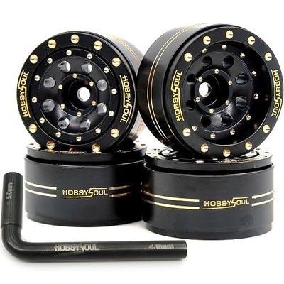 HOBBYSOUL Adjustable Offset Brass 1.0 Beadlock Wheels Rims 44g/Rim for RC 1/18 TRX4M Axial SCX24 90081 & Other 1/24 Micro Crawler, (4-Pack, HS701450)