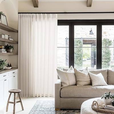 Pinch Pleat Linen Sheer Curtains 96 Inches Long 100 Inch Wide Cream | Ivory, Light Filtering, Pleated Drapes, for Living Dining Room Patio Sliding Door, Extra Wide, 100 x 96 Curtain, Back Tab