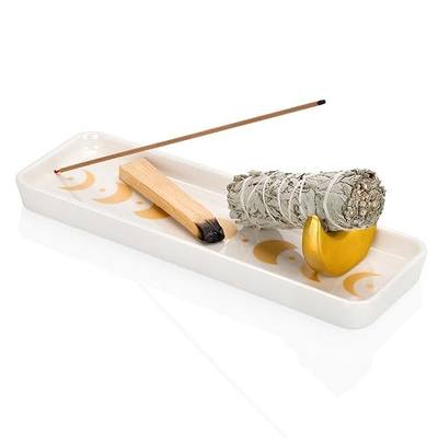 ZenBless Incense Holder Multifunction Incense Burner for Burning Palo Santo,Sage Smudge, Incense Sticks,Handcrafted Ceramic Moon Phase Insence-Stick Holder, Ideal for Spiritual Meditation Yoga Gift