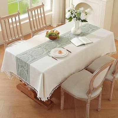 Pahajim Rectangular Cotton Linen Tablecloths Farmhouse Outdoor Table Cover with Tassels Wrinkle Free & Washable Heavyweight Cloth for Dining, Camping, Picnic,55''x55'', 4 Seats