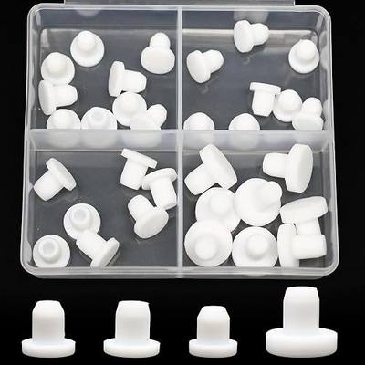 EASYEAH 4 Sizes 6.3/6.5/6.8/7 mm Silicone Plugs 1/4 in | T-Shaped Soft Flexible Rubber Stopper Waterproof Seal Button Plug for 6.3-7 mm/0.25-0.28 in Hole, White, 32 Pcs