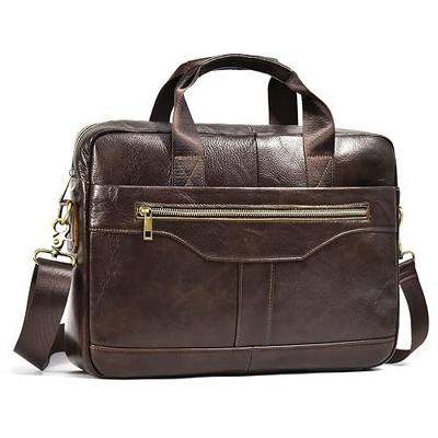 Genuine Leather Briefcase for Men, Laptop Computer Shoulder Bag With Strap, 15.6 Inch Business Travel Work Handbag