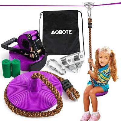 Zipline Kit for Kids and Adutls, Stainless Steel Pulley,Slackline 56ft with Zipline,Zip Lines for Backyard,Zip Line Kit with Climbing Rope Swing