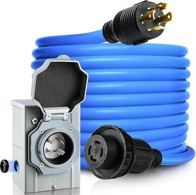 30 Amp Generator Cord and Pre-Drilled Power Inlet Box, Generator Cords 25FT, 30 Amp 125V/250V Generator Power Cord NEMA L14-30P to L14-30R, Twist Lock Connector