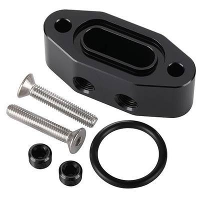 LS Twin Turbo Dual 1/8 NPT 90 Degree Oil Feed Line Adapter Oil Supply Port Plate Black