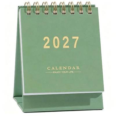 Mini Desk Calendar 2026-2027, July 2026 to Dec 2027 Standing Flip Small Desk Calendar- 2026 Monthly Desktop Calendar- Thick Paper Twin-Wire Binding for Home or Office (Green)