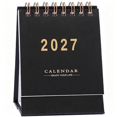 Mini Desk Calendar 2026-2027, July 2026 to Dec 2027 Standing Flip Small Desk Calendar- 2026 Monthly Desktop Calendar- Thick Paper Twin-Wire Binding for Home or Office (Black)