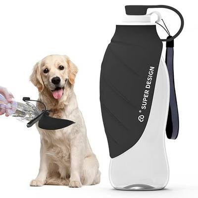 SUPERDESIGN Dog Water Bottle, Portable Dog Water Bottle for Small to Large Dogs, Leak Proof Dog Travel Water Bottle, Small Leaf Travel Water Bowl for Dogs and Dog Walking Accessories (19.6OZ, Black)