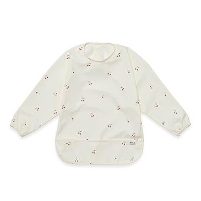 Lalo Smock Bib - Long Sleeve Bib for Infants and Toddlers - Elastic Cuffs, Large Catch-All Pocket, Waterproof Recycled Polyester - Easy to Clean for Mealtime and Art Time - Cherry Infant