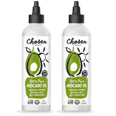 Chosen Foods 100% Pure Avocado Oil Squeeze Bottle 27oz 2-pack - For Drizzling, Sautéing, Roasting, Searing, & Baking-High Smoke Point Cooking Oil - Kosher, Keto Friendly - With Recipe eBook