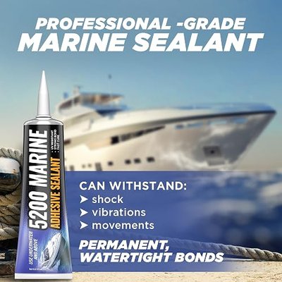 5200 Marine Sealant - Fast-Cure, High-Bond, UV-Resistant Underwater Marine Adhesive Sealant for Boats, Hulls, Decks, and RVs - with Gloves, Nozzle, White 3 oz