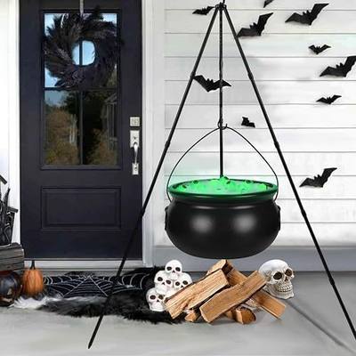 Halloween Decorations Outdoor,Black Plastic Bowl Halloween Party Decoration Large Witches Cauldron on Tripod with String Lights Candy Bucket Decoration for Home Decor Porch Indoor