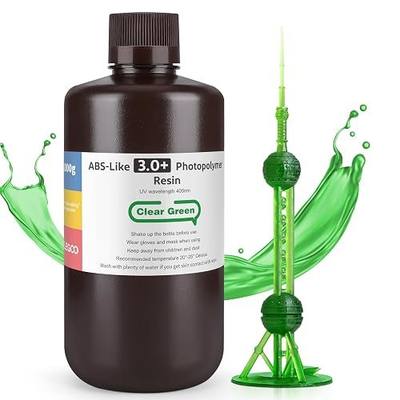 ELEGOO ABS-Like Resin 3.0 Plus, 3D Printer Resin with Low Viscosity and High Precision, 405nm Rapid UV-Curing Photopolymer Resin, 3D Resin for LCD/DLP 3D Printing, Clear Green 1000G | Low Viscosity and High Precision, 405nm Rapid UV-Curing Photopolymer Resin, 3D Resin for LCD/DLP 3D Printing