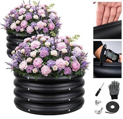 ZXZYHFTY Circle Raised Garden Bed, 0.6 mm Thick Galvanized Steel, Black | 2 Pack 2 x 2 x 1 FT Round Planter Boxes with Open Bottom for Vegetables, Flowers and Herbs Outdoors