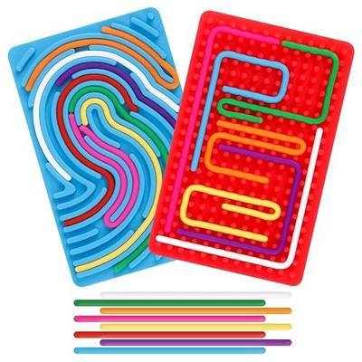 2pcs Sensory Activity Board, Double-Sided Silicone Fidget Toys for Kids 3+ & Adults, Sensory Toys for Anxiety, ADHD, Autism, Calming, Includes Travel Bag & 20 Strings, Red & Blue