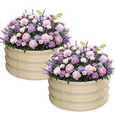 ZXZYHFTY Circle Raised Garden Bed, 0.6 mm Galvanized Steel, White | 2 Pack 2 x 2 x 1 FT Round Planter Boxes with Open Bottom for Vegetables, Flowers and Herbs Outdoors