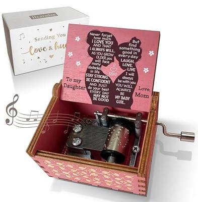 Music Box Gifts for Daughter from Mom,I Love You Daughter Gifts You are My Sunshine Hand Crank Wooden Musical Boxes to Daughter on Birthday Christmas Graduation Thanksgiving Mother’s Day Pink