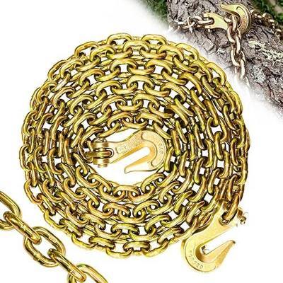 G80 Transport Binder Chain 5/16"×12 Ft|Lifting Chain with 4900 Lbs Working Load Limit|Trailer Safety Chains with G70 Clevis Grab Hooks for Logging,Truck,Boat, Tow Tie Down Binding Accessories