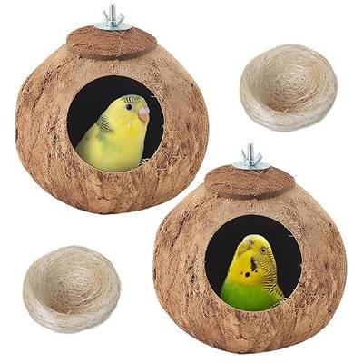 Coconut Bird Nest for Cage Natural Coconut Shell Birds House 2 Pack Parakeet Small Coconut Hide Breeding Hut Bird Cage Accessories for Parrot Lovebirds Budgies Cockatiel Conure Finch Canary