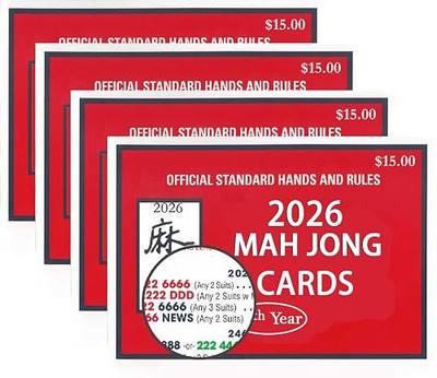 Mah Jong 2026 Cards Official Revision - Large Size mah Jong Card - 4Pcs