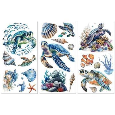 Peacoblue Sea Turtle Rub On Transfers for Furniture Craft 6"x12" | 3PCS Waterproof UV DTF Transfers, Easy Rub On Decals for Furniture, Wood, Glass, Porcelain & Decor Projects