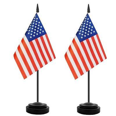 TrendPow 2 Pack USA Desk Flag, American Table Office Flags, Small Miniature Desktop Flag With 12"" Solid Black Pole and Black Base, Classroom, Offices Meeting Desk Decoration (USA)