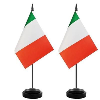 TrendPow 2 Pack Italy Desk Flag, Italian Table Office Flags, Small Miniature Desktop Flag With 12"" Solid Black Pole and Black Base, Classroom, Offices Meeting Desk Decoration (Italy)