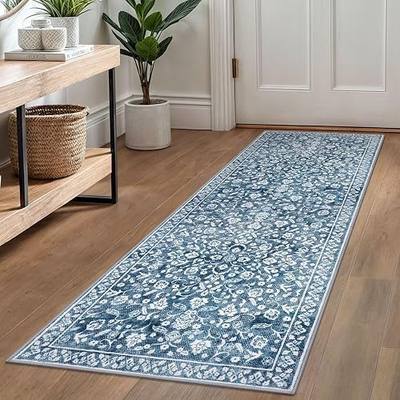 Washable Vintage 2x6 Runner Rug Non Slip Runners for Hallway | Blue and White;Thin Printed Faux Wool Kitchen Runners;6ft Carpet Runner;Non Skid Runners for Entryway,Bedroom,Laundry Room