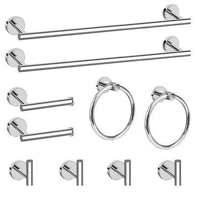 Cilee 10 Piece Chrome Bathroom Accessories Set, 24inch Polished Chrome Towel Bar Ring+Toilet Paper Holder+ Robe Towel Hook SUS304 Stainless Steel Bathroon Hardware Set