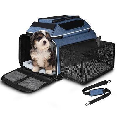 Petskd Top and Side Expandable Small Pet Carrier Airline Approved, Blue | 18"Lx11"Wx11"H, for Delta/United/American Airlines, Pets Under 10 Lbs, Lockable Zippers,Soft-Sided, Anti-Scratch Mesh