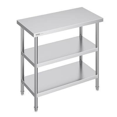 VEVOR Stainless Steel Food Prep Table, 18 x 36 x 34 Inch Commercial Kitchen Worktable, with 2 Adjustable Undershelf, Heavy Duty Prep Metal Work Table for BBQ, Kitchen, Home, and Garage