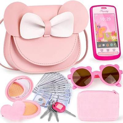 Oisacirg Play Purse with 23PCS Pretend Makeup, Princess Toys for Girls 3-12 | Crossbody Bag, Phone, Wallet, Sunglasses, Makeup for Princess Role Play, Birthday, Mom-Daughter Fun, Multi-Scene Pretend Play