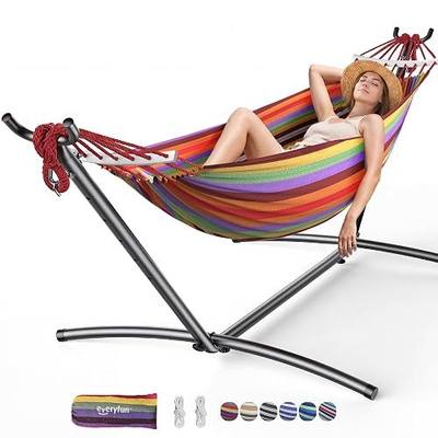 EveryFun Double Hammock with Heavy-Duty Steel Stand,Portable,Easy Assembly,600lbs Weight Capacity,Suit for Indoor,Yard,Camping,or Outdoor