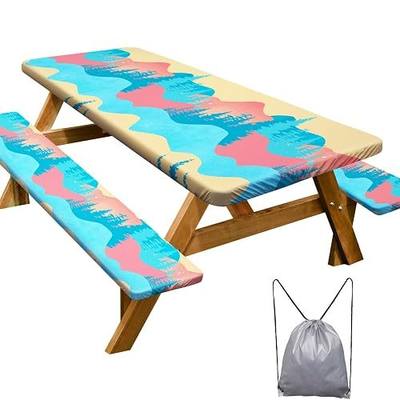 Picnic Table Cover with Bench Covers Camping Essentials Sets 72In | Waterproof Windproof rectangle tablecloth for outside, RV accessories, Camper must haves, Drawstring bag for storage
