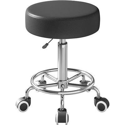 Rolling Stool, Heavy Weight Capacity 250lb, PU Leather Rolling stools, Ultra Soft Padded Seat, Rolling Stools with Wheels and Footrest, 360° Swivel, Spa Drawing Salon Work Office Tattoo Stool (black)