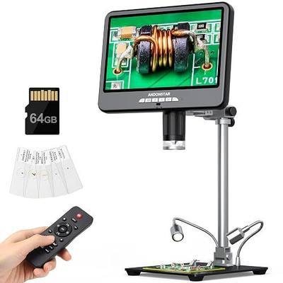 Andonstar 4K 60FPS 10.1" HDMI Digital Microscope for Soldering, 64MP 3840P UHD Video Audio Record, AD210S-Pro Electronic PCB Microscope for Adults, Error Coins, Pro Boom Arm Stand, 64GB