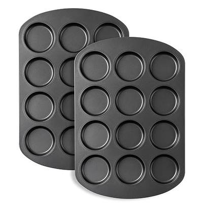 Tiawudi Muffin Top Pan, 12 Cavity Cupcake Pan, 3 Inch Nonstick Bakeware for Eggs, Cornbread, Cookies, Whoopie Pies and Yorkshire Pudding, Set of 2