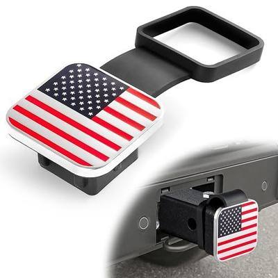 UYYE 2 Inch Rubber Trailer Hitch Cover, American Flag Rubber Hitch Tube Cover Plug Cap, Car Exterior Accessories Fits for Most Vehicles Hitch Receivers, Hitch Cover Tube Plug Cap (Silver-Red)