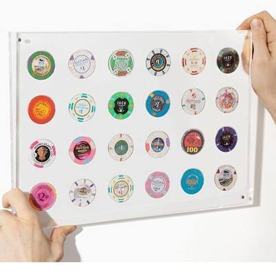 Casino Chip Display Holder for 24 Chips or Coins | Wall Mounted Display Case for Poker Chips - Clear Acrylic Display Frame for Collectors Gamblers, for Gambling or Poker Friends