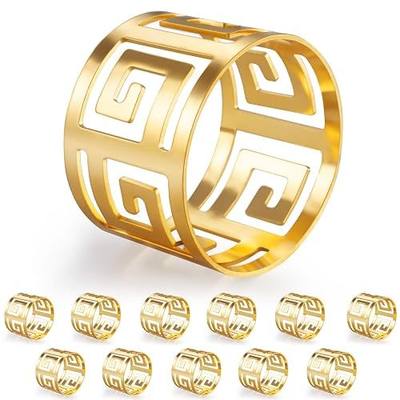 Luxurious Hollow Out Design Napkin Rings Holder, Gold | Exceptional Craftsmanship, Set of 12, For Wedding Dinning Birthday Parties