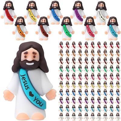 Bememo 100 Pcs Little Jesus Figures Jesus Loves You Original Design Pocket Rubber Little Figures to Hide and Seek Sunday Religious Party Share Easter Gifts(Vibrant Color)