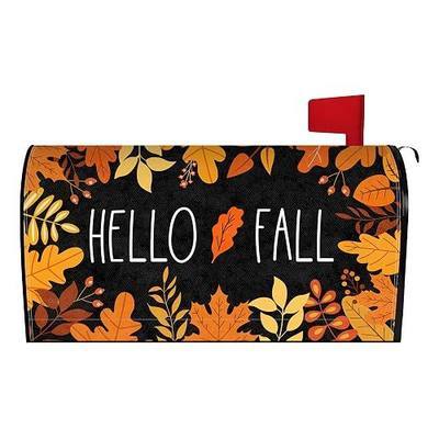 Hello Fall Mailbox Cover 25.5x21 Inch, Autumn Maple Leaf Leaves Post Letter Box Covers, Harvest Thanksgiving Magnetic Waterproof Mail Wraps for Outdoor Yard Garden Oversized Mailbox Decor