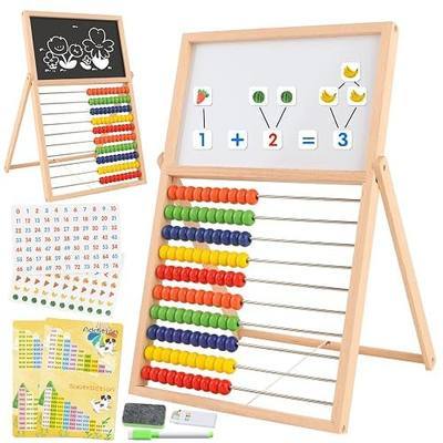 Wooden Abacus for Kids Counting Toy Double-Sided Blackboard Whiteboard | Double-Sided Blackboard Whiteboard Magnetic Abacus with 100 Magnetic Number & Fruit Stickers - Educational Count
