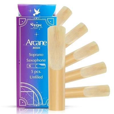 Syos Arcane Soprano Saxophone Reeds 3.0, Unfiled Soprano Sax Reeds, Premium French Cane Saxophone Reeds for Soprano Sax Mouthpiece, Durable, Warm Rich Sound, Box of 5